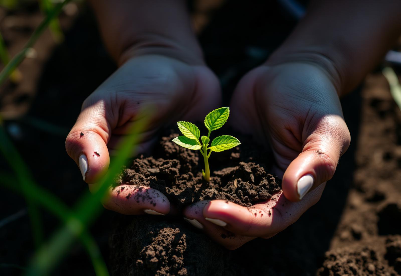 A seedling held in soil